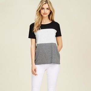 Short Sleeve Casual Color Block Top Tee